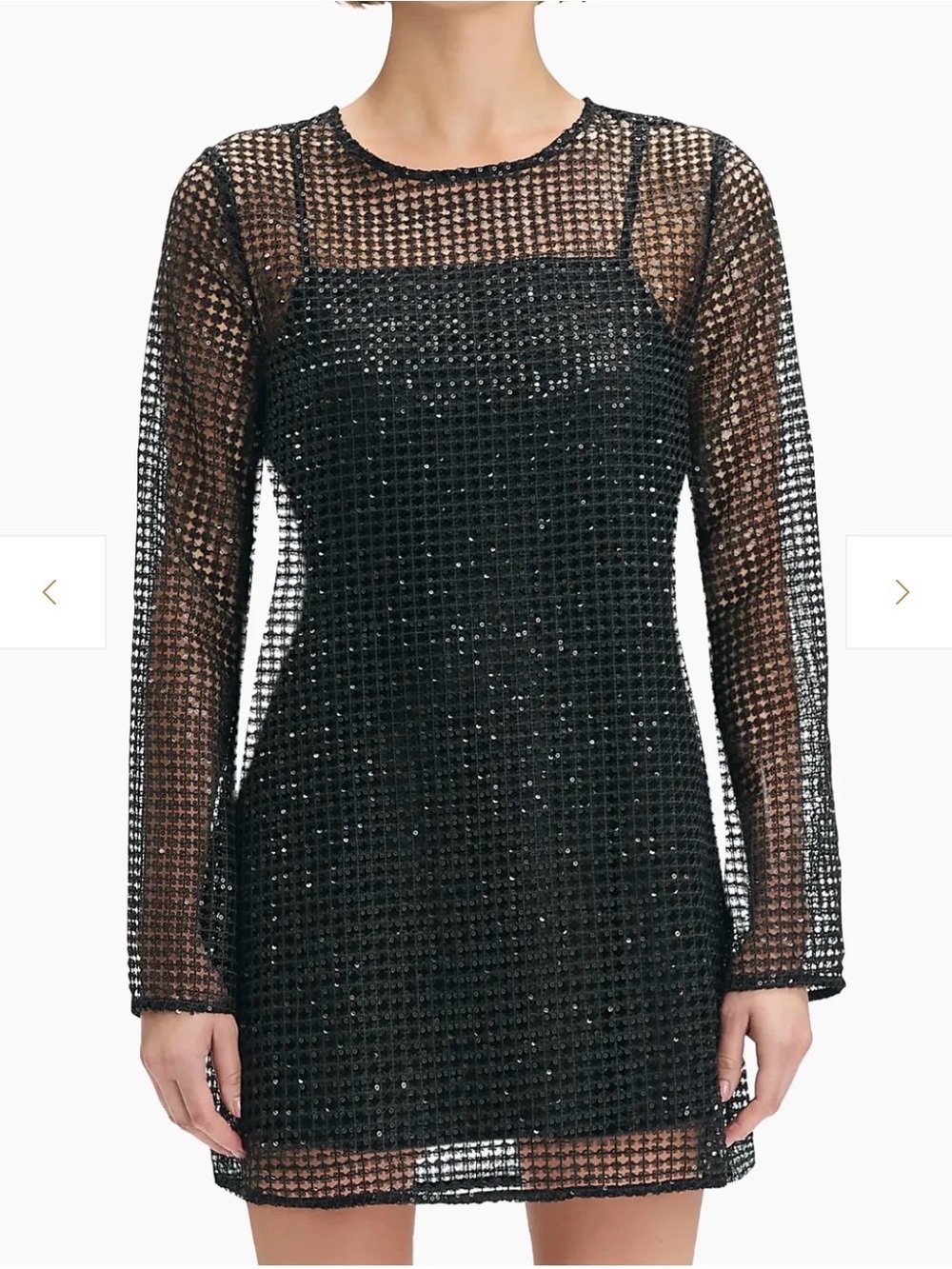 NWT Favorite Daughter Black Sequin Mesh Long-Sleeve Mini Dress